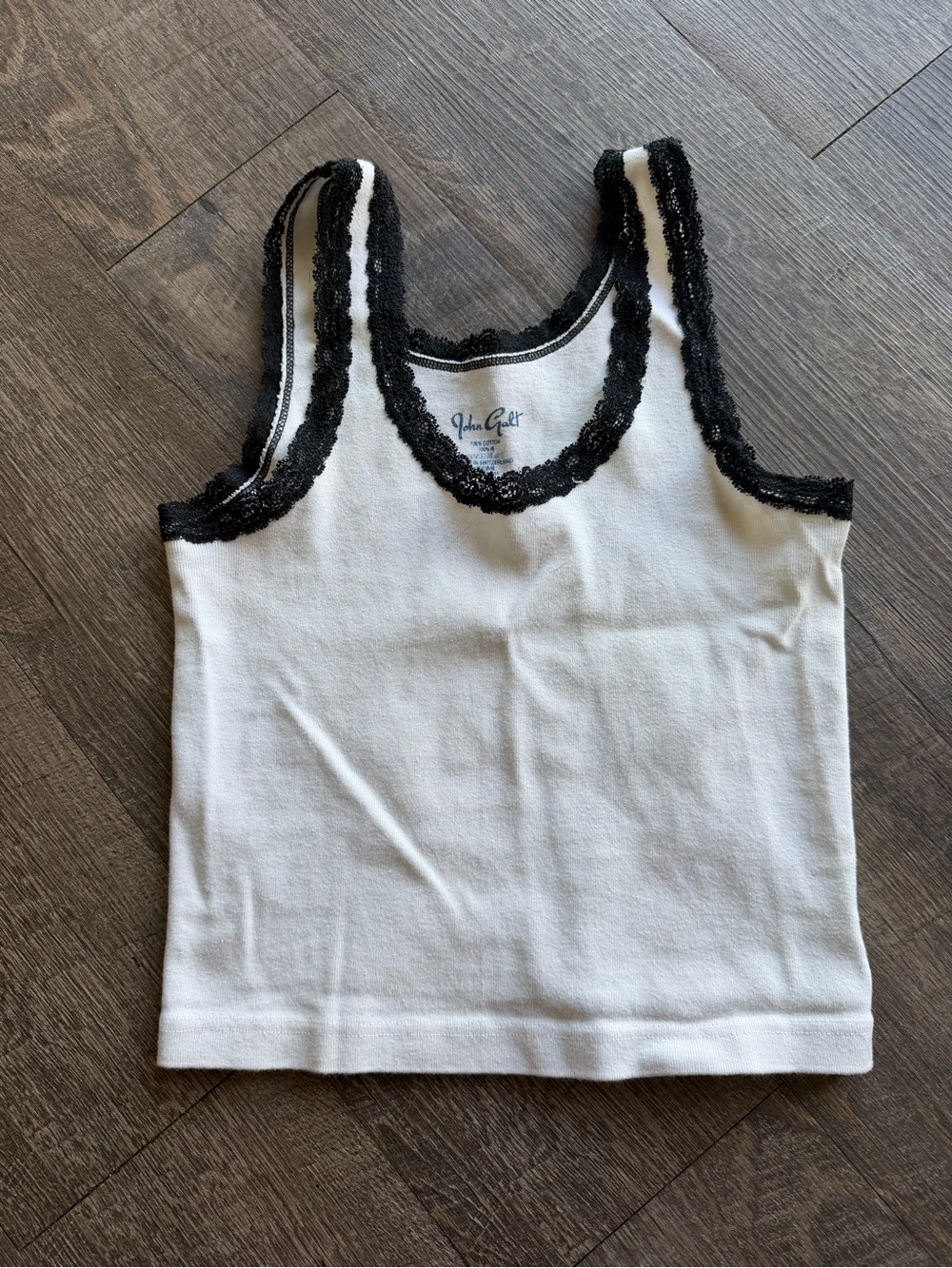 Brandy Melville White Tank Top with Black Lace Trim